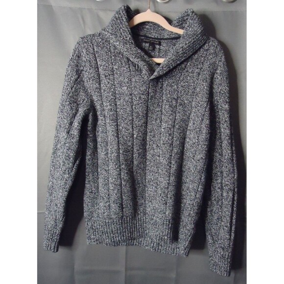 Banana Republic Shawl Collar Sweater Womens Medium Black White Mix Ribbed - Picture 2 of 7